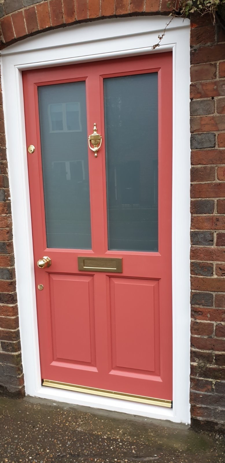 Accoya Front Door with Classic Victorian Design complete with Rasied & Feilded Panels and Satin Obscure Glass