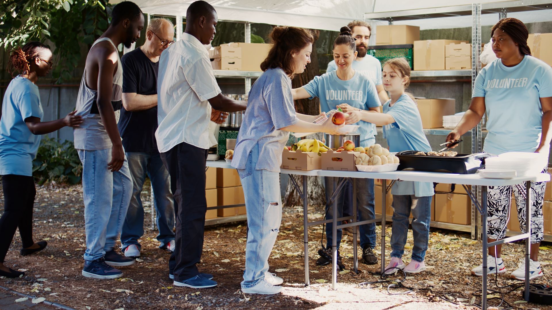 Volunteers hand out food at the Bradford Vermont Food Pantry