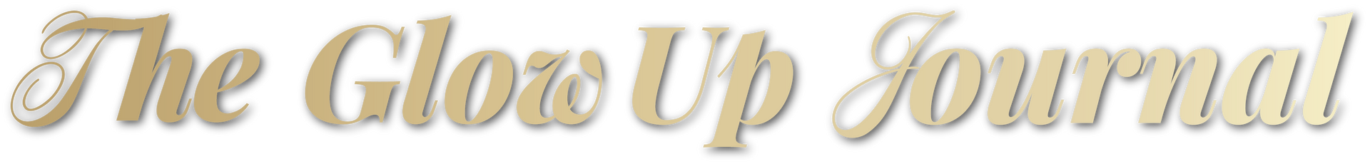 The word the glow up journal is written in gold on a white background.