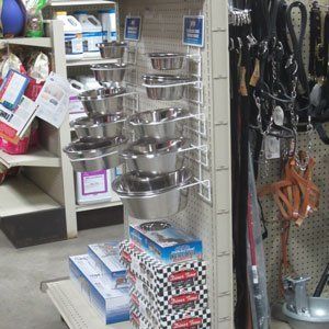 pet bowls on shelf