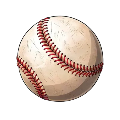 A close up of a baseball with red stitching on a white background.