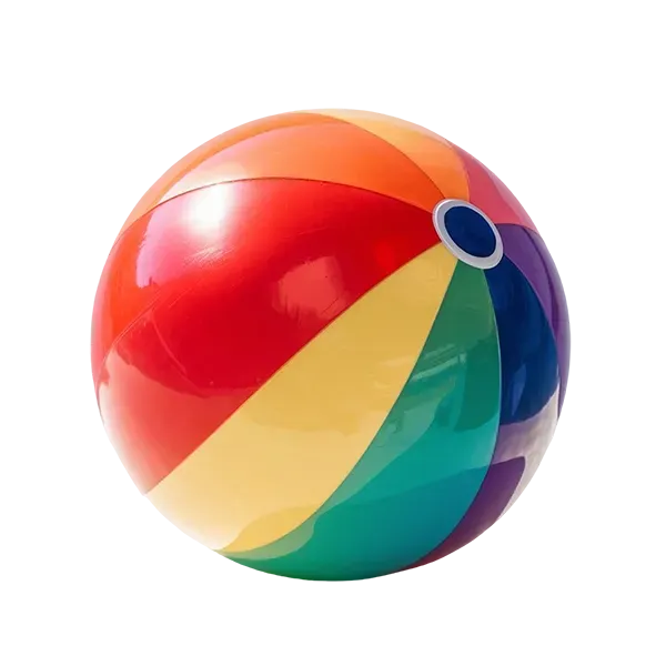 A rainbow colored beach ball on a white background