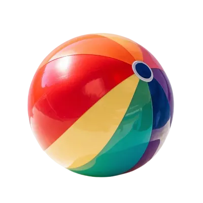 A rainbow colored beach ball on a white background
