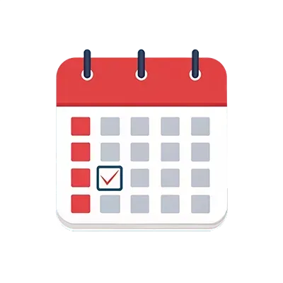 Calendar with red highlighted dates and a checked box on one date.