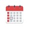 A calendar with a check mark on it on a white background.
