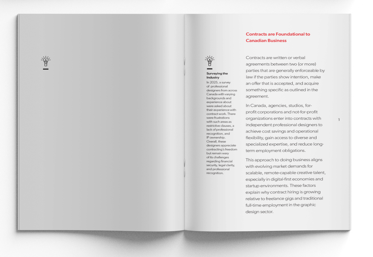 Open book spread, text on right page: Concepts and Procedures in Creative Business. Illustrated with a lightbulb icon.