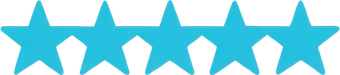 Five turquoise stars in a row on a white background