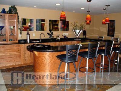 A kitchen with a heartland logo in the corner