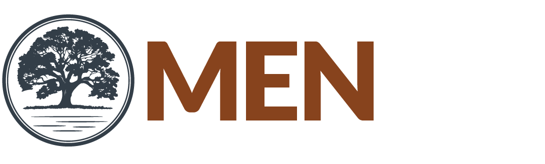 Logo with a tree within a circle on the left and the word MEN in brown text on the right.