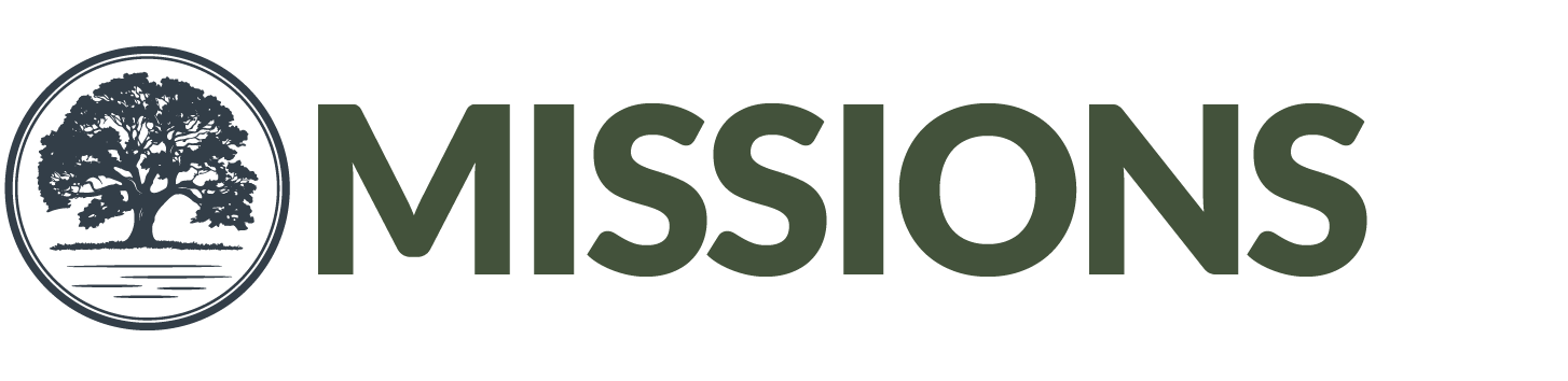 Logo with a tree within a circle on the left and the word MISSIONS in dark green.