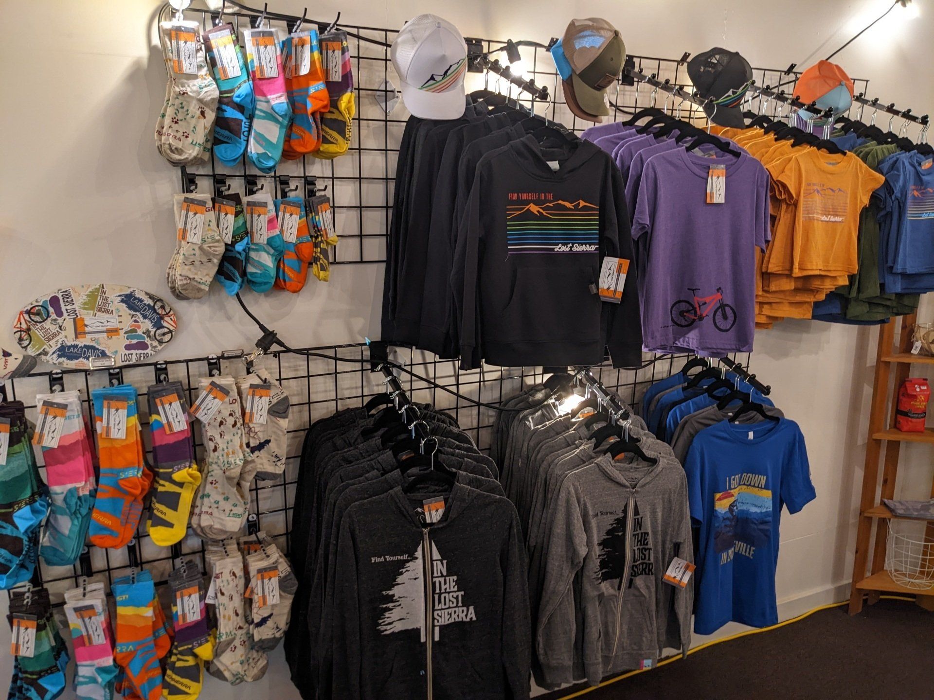 A display of shirts and socks in a store