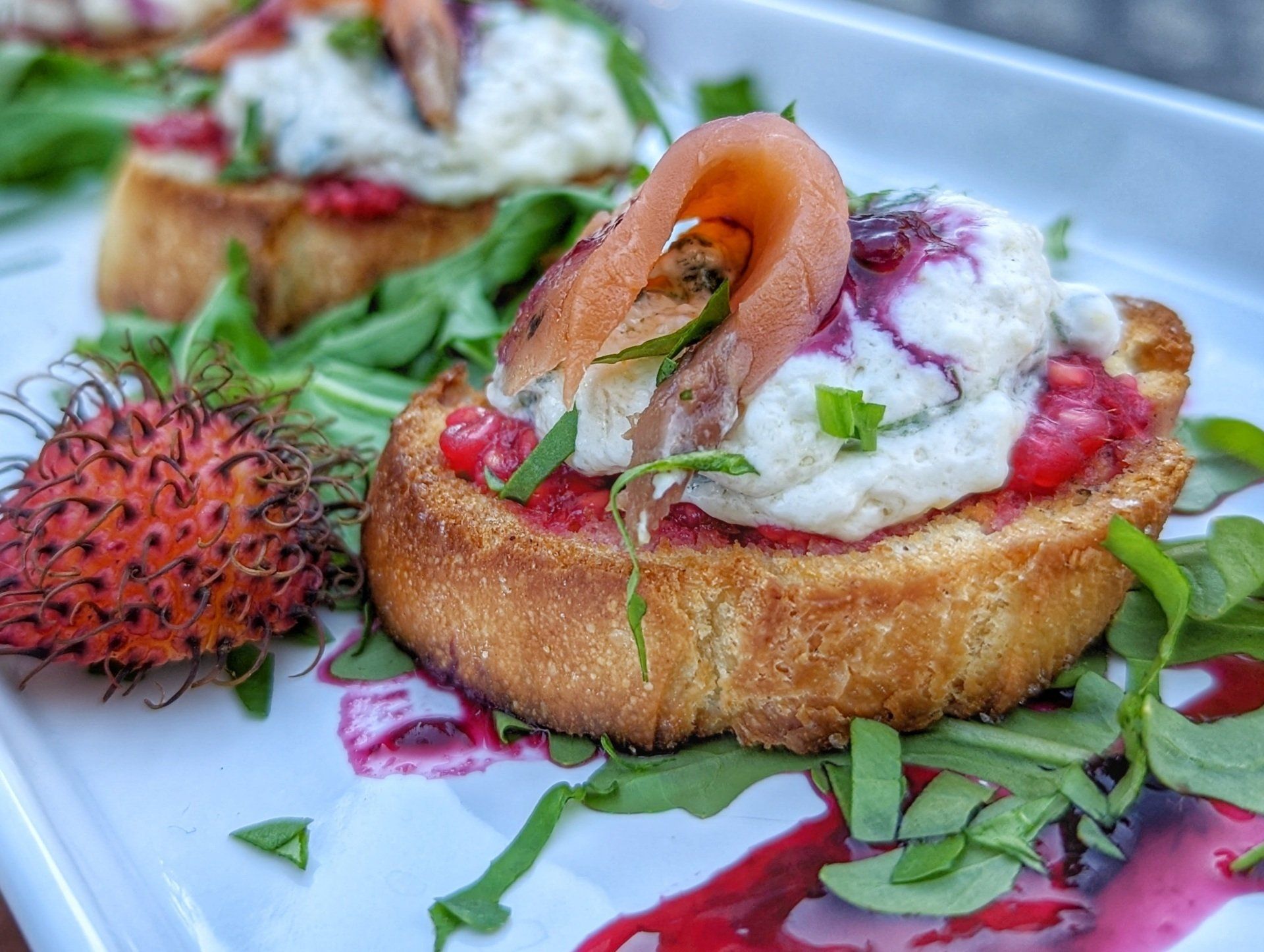 A close up of a plate of food on a table.