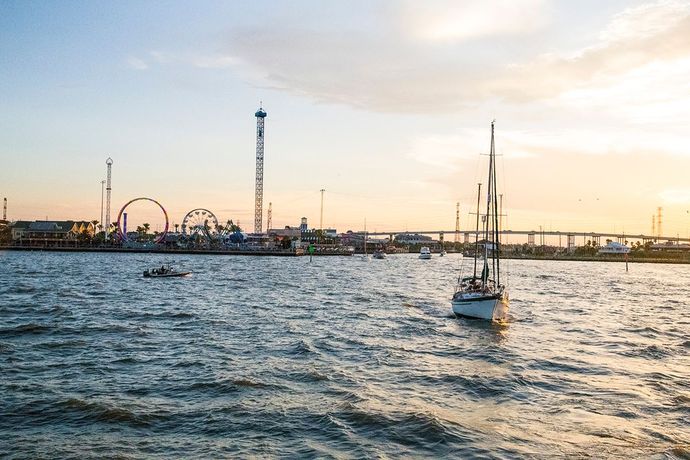 View of Kemah Boardwalk from Galveston Bay
