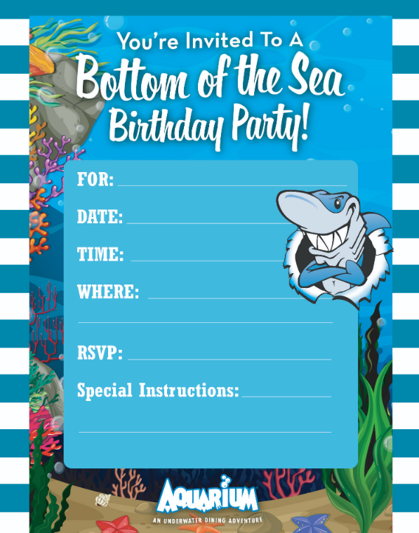 A birthday invitation for a bottom of the sea birthday party