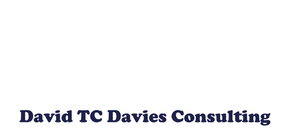 A logo for David TC Davies Consulting with a white UK Parliament skyline