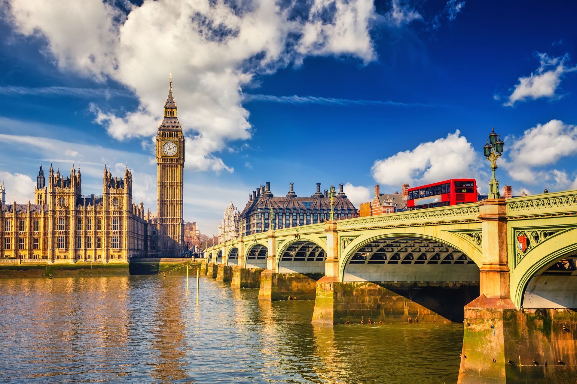 Image of the River Thames, London with Westminster Bridge and Parliament in the background