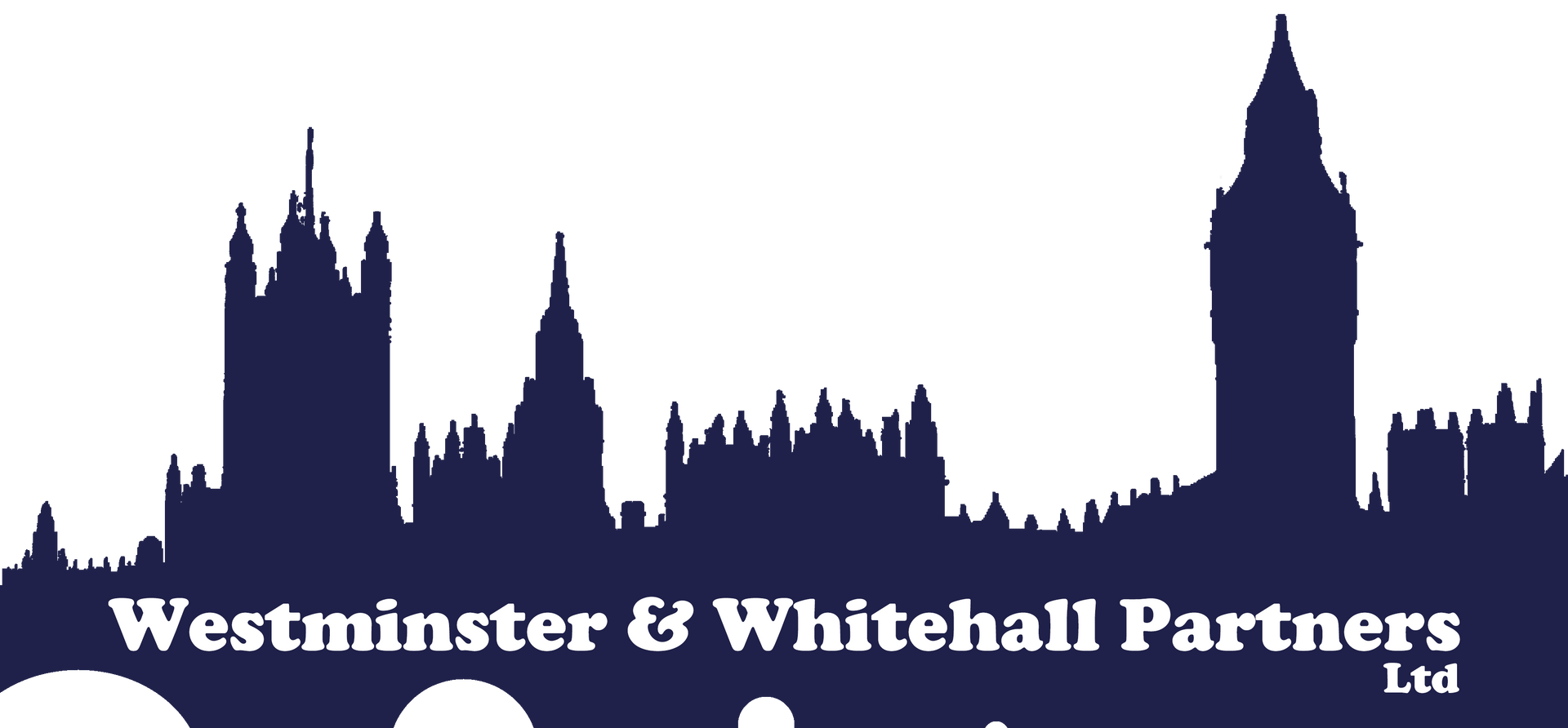 A logo for Westminster & Whitehall Partners Ltd with a blue UK Parliament House of Commons skyline