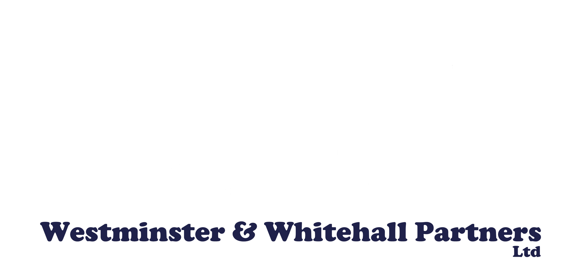 A logo for Westminster & Whitehall Partners Ltd with a white UK Parliament House of Commons skyline