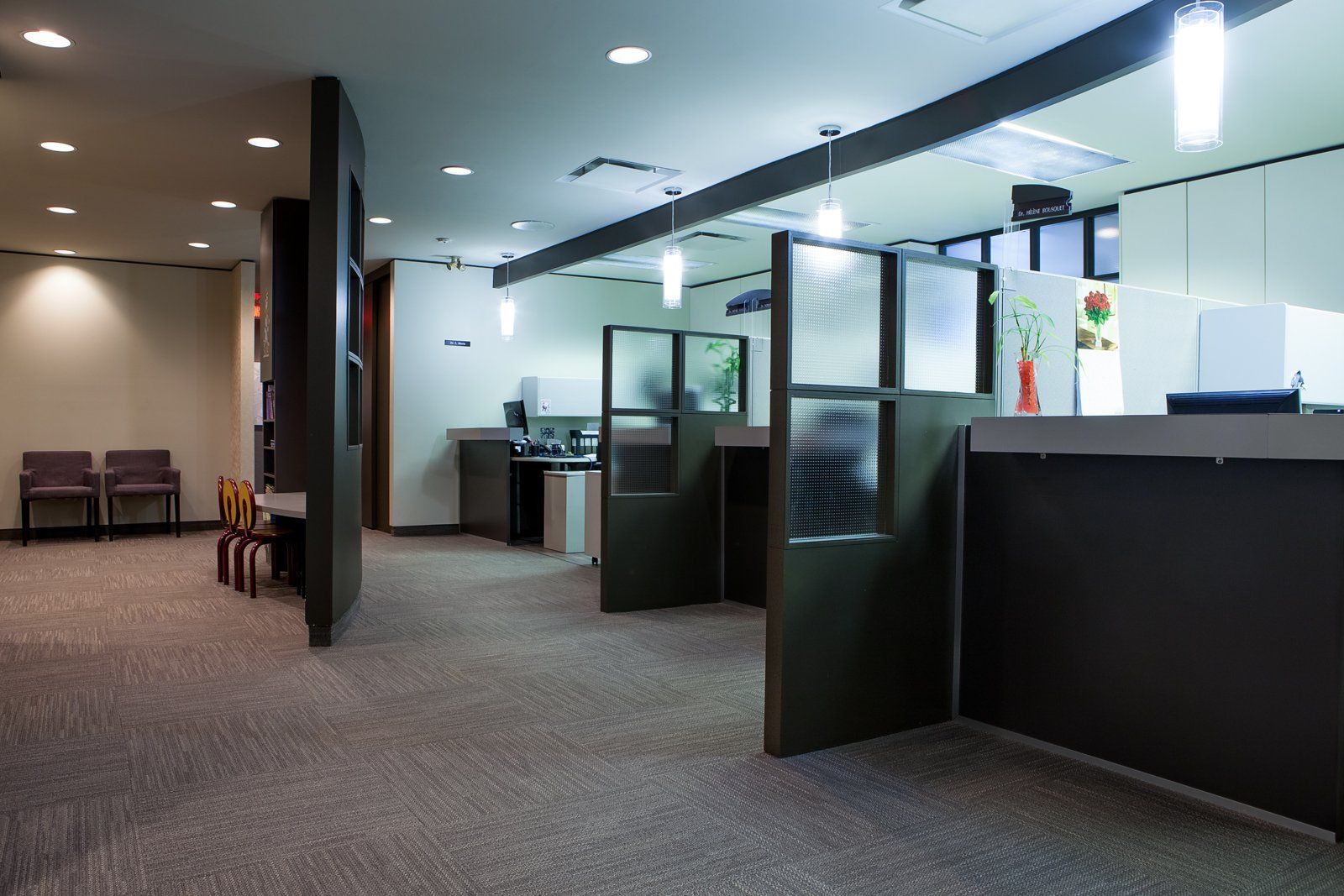 inside office with cubicle seperators