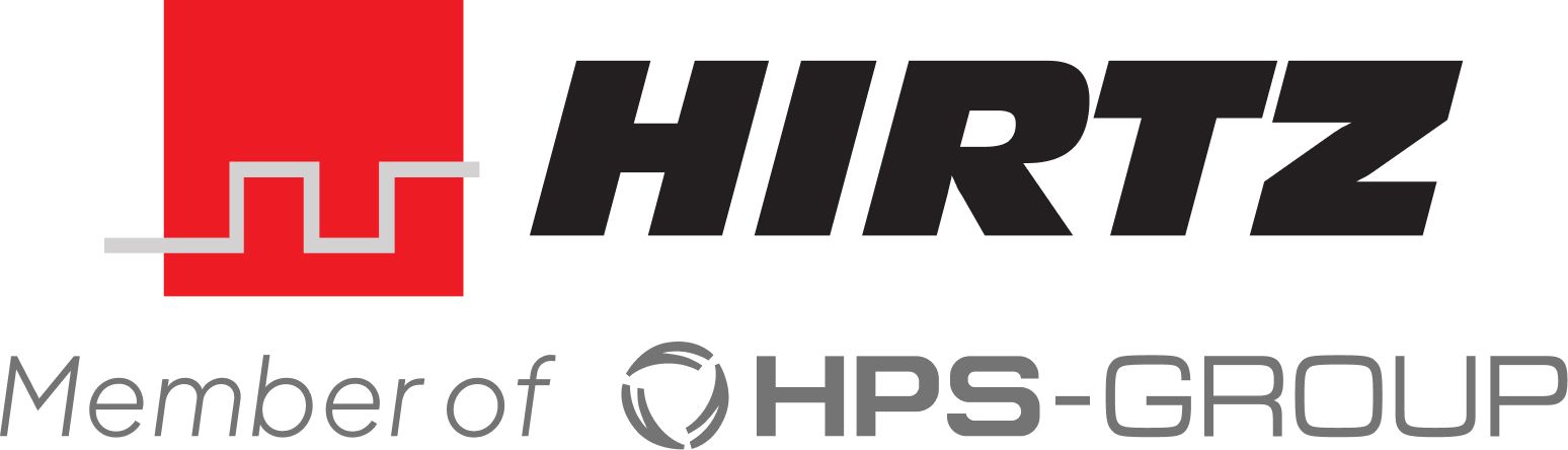 Logo von Hirtz, in schwarzer Schrift mit einem roten Quadrat, darunter steht „Mitglied der HPS-GROUP“