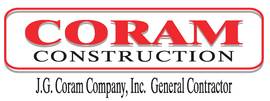 a logo for coram construction j.g. coram company inc. general contractor