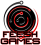 swirling objects on a black backgroud with the words Feesh Games super imposed
