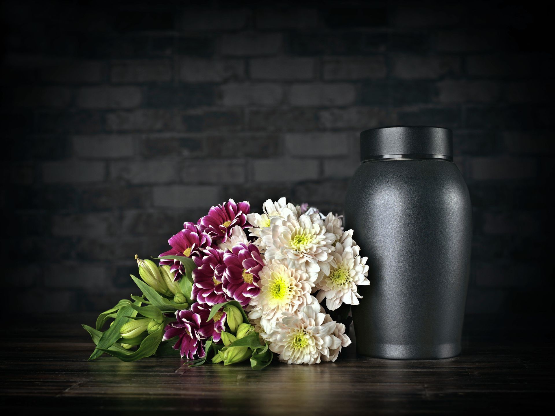 Black Cremation Urn with Flowers