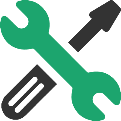 A wrench and screwdriver crossed over each other on a white background.