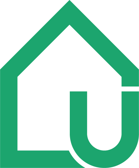 A green house with the letter u inside of it.