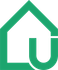 A green house with the letter u inside of it.