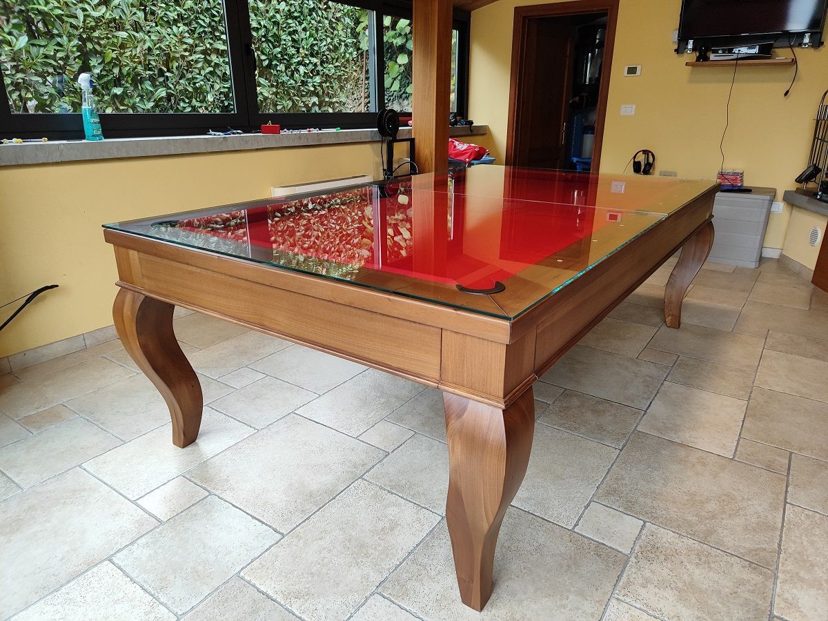Biliardo tavolo DAPHNE NOCE COVER VETRO. VI.GA. biliardi Siena