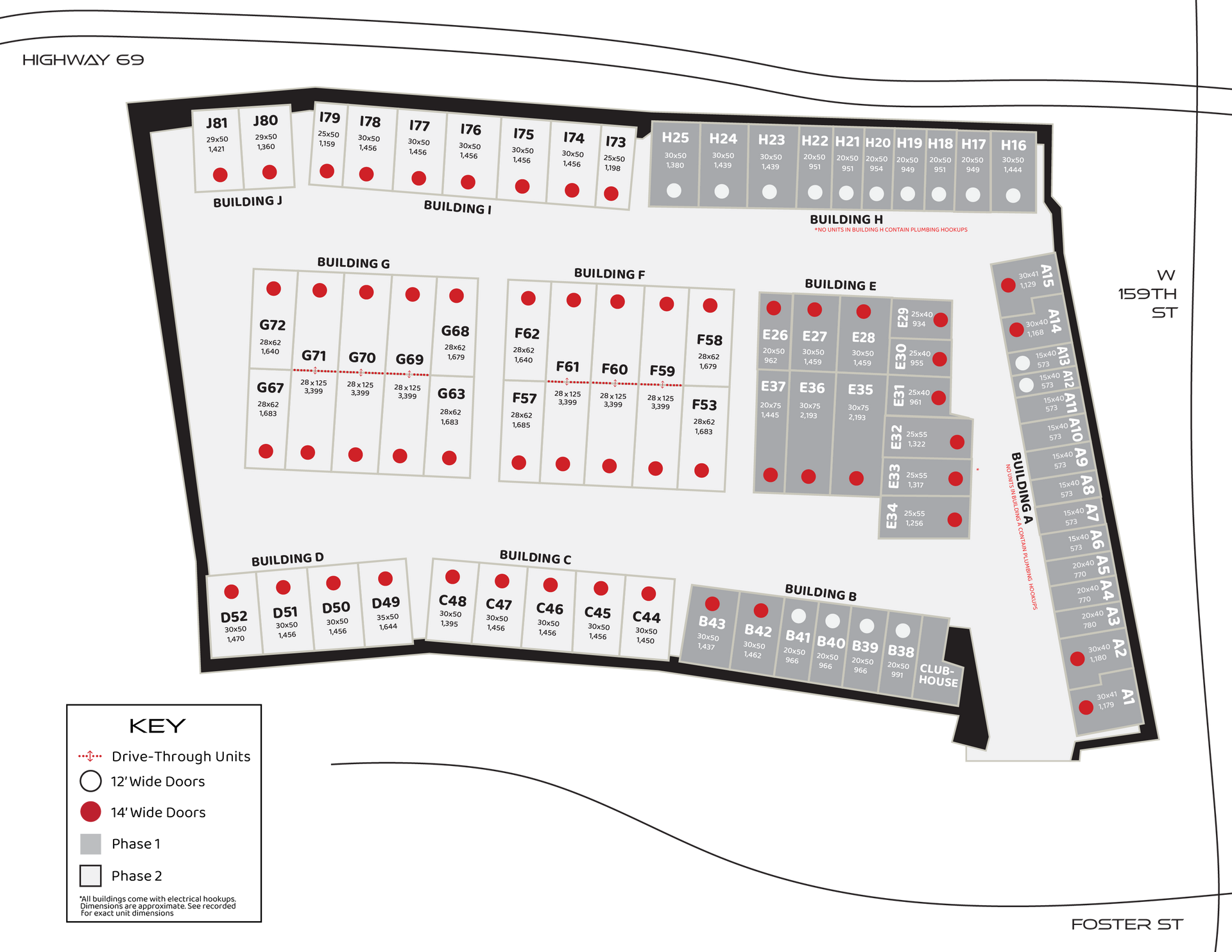 Map of a venue, showing booths with red markers. Key indicates show areas.