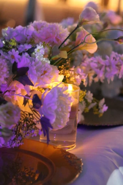 Outdoor candlelight wedding reception setup in Austin