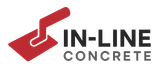 Logo with a red trowel icon above the words IN-LINE in black and CONCRETE in gray.