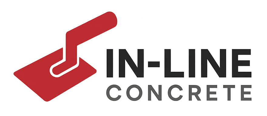 Logo with a red trowel icon above the words IN-LINE in black and CONCRETE in gray.