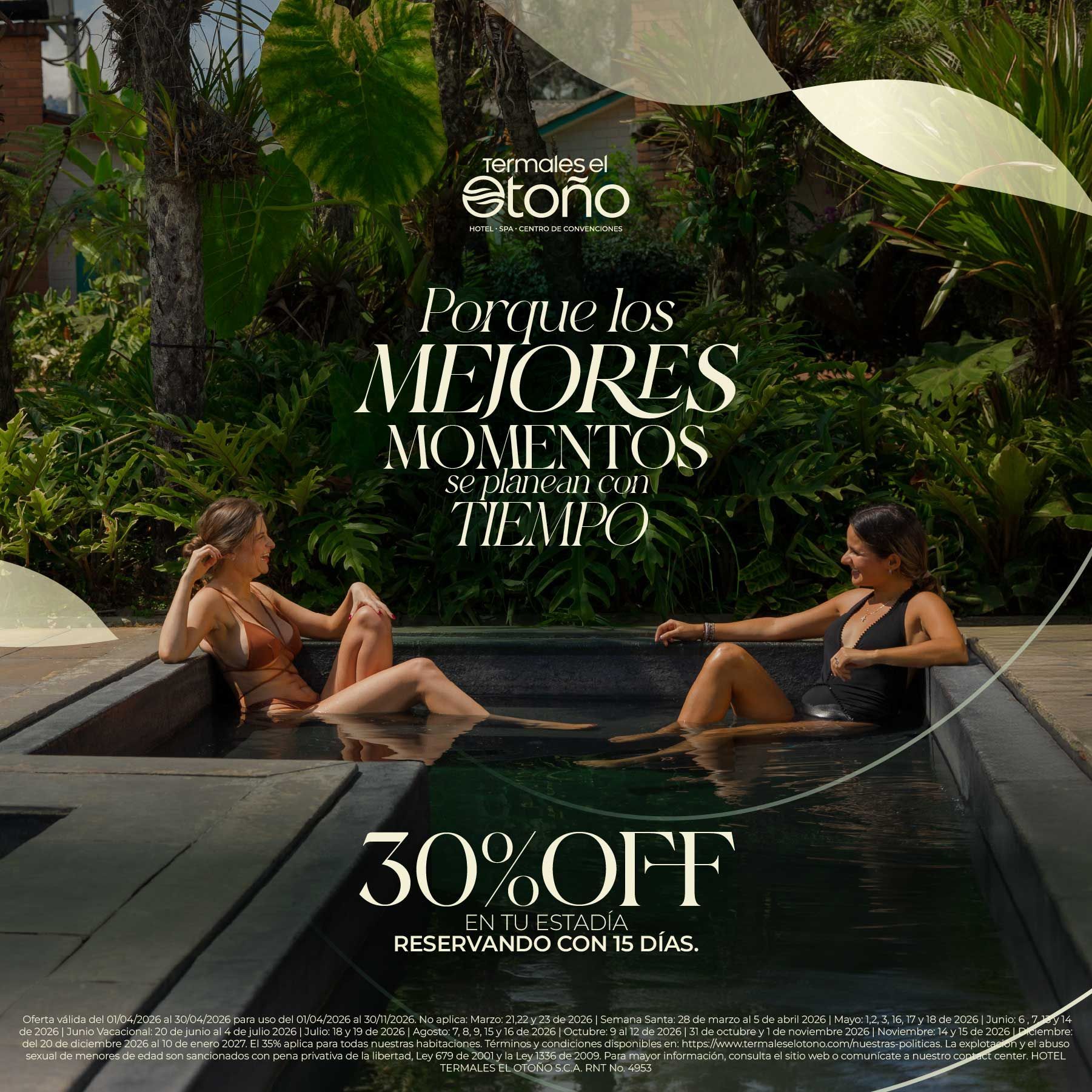 Promoción de Termales El Otoño con espacios termales, naturaleza y planes de estadía en Manizales.