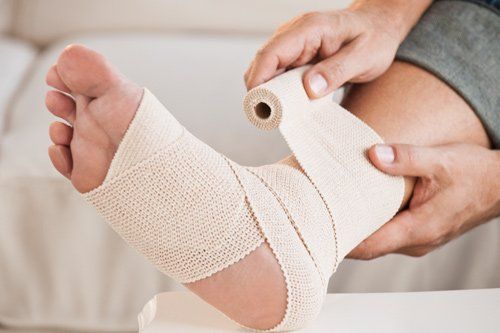 injured feet with white bandage