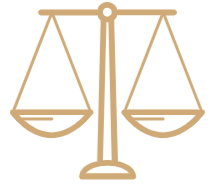 A drawing of a scale of justice on a white background.