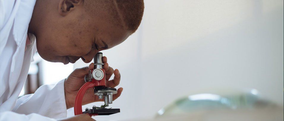 medical professional looking through microscope