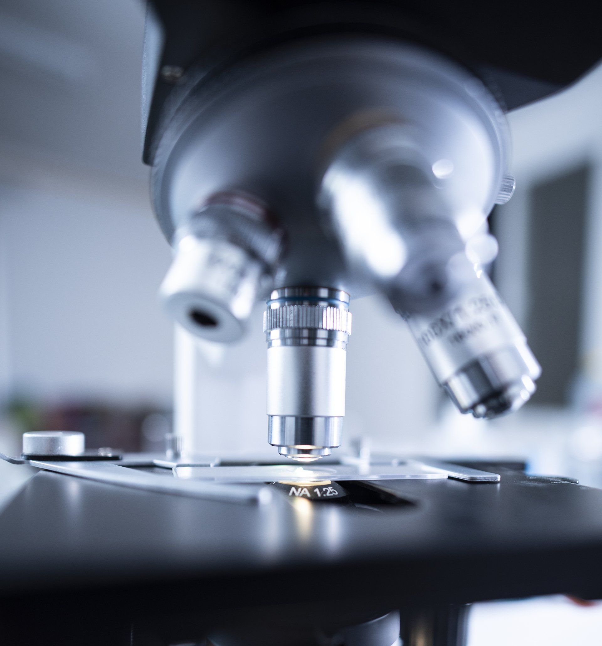 A close up of a microscope in a laboratory