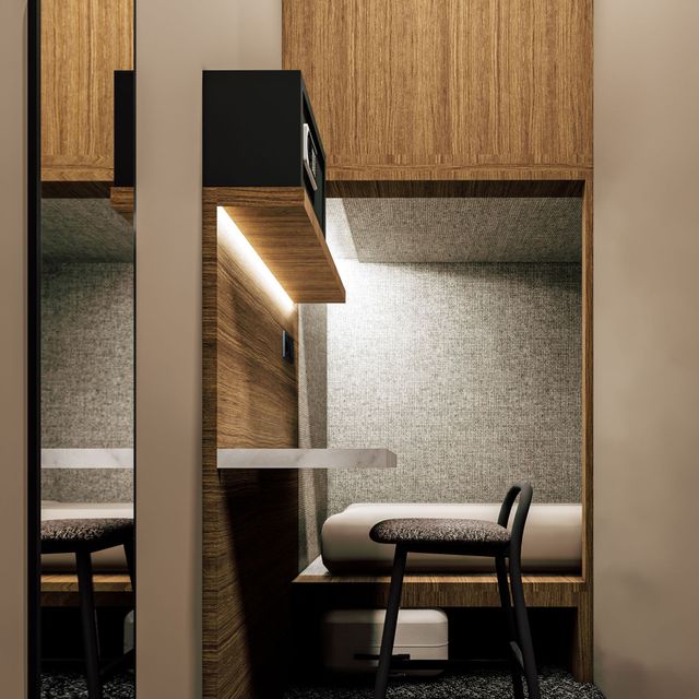 Your own lockable pod room. Compact, comfortable, and completely private.    A plush single-sized bed with soft 400 high-thread-count sateen cotton linens awaits.