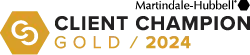 The logo for Martindale Hubbell Client Champion Gold / 2024.