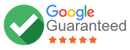 A google guaranteed logo with a check mark and five stars.
