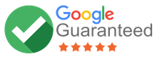 A google guaranteed logo with a check mark and five stars.