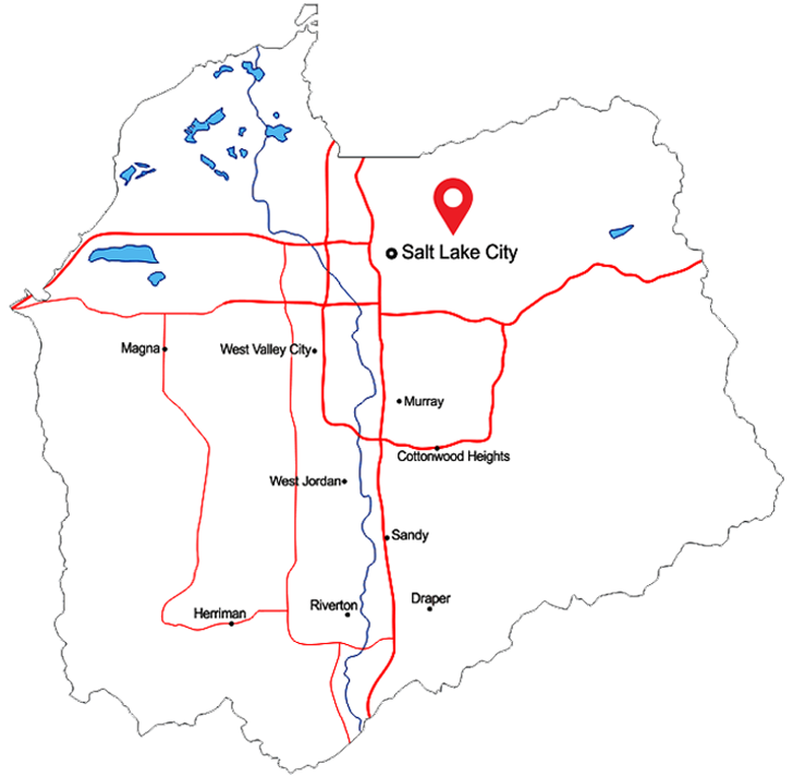 A map showing the location of salt lake city