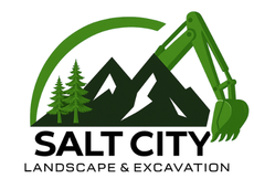 A logo for salt city landscape with two trees