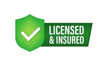 A green shield with a check mark on it and the words `` licensed and insured ''.