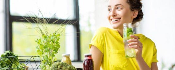 Internal Medicine — Woman With Healthy Food Indoors in Irvine, CA