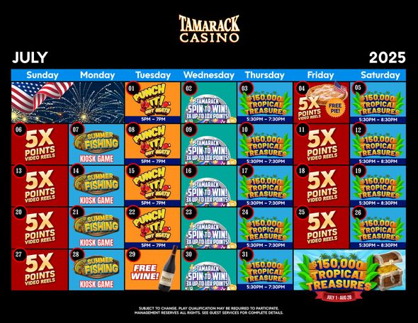 Monthly Casino Calendar