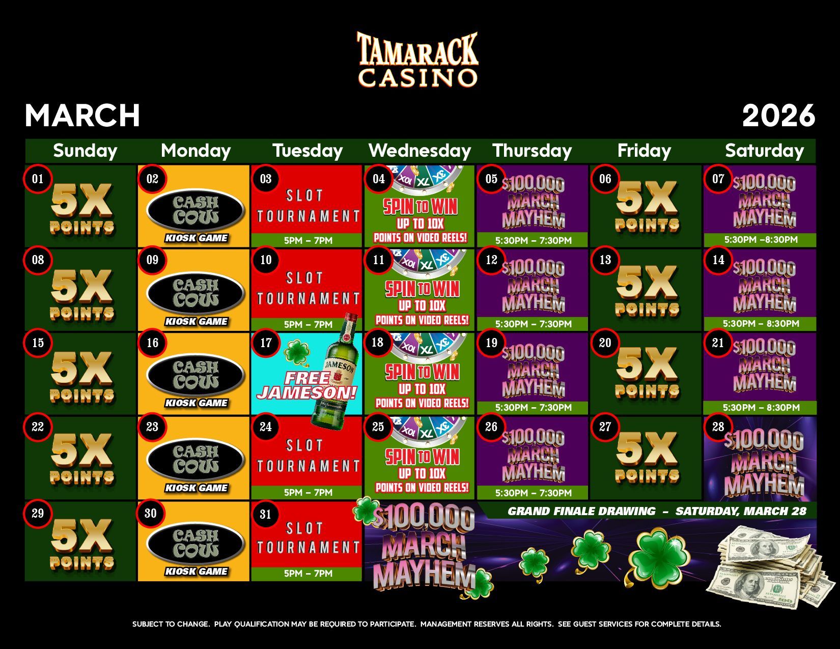 Monthly Casino Calendar